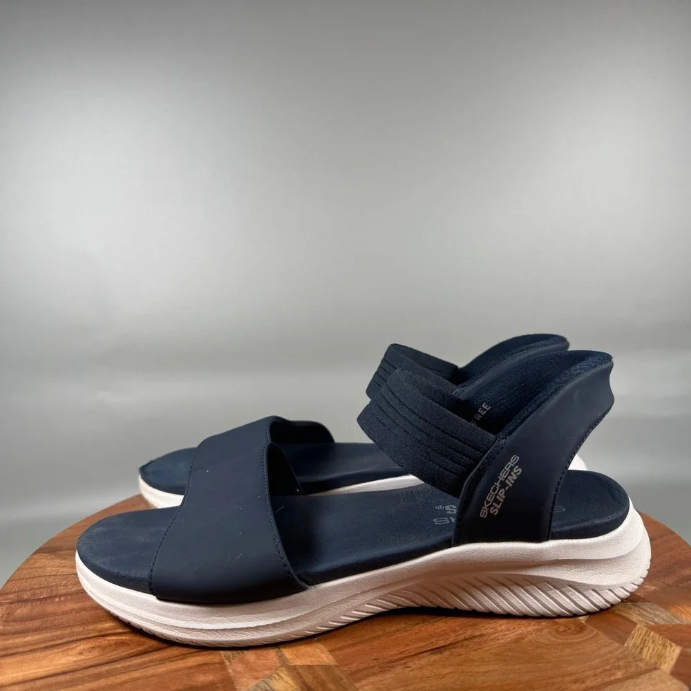 Skechers Slip-Ins Reggae Slim Navy Blue Sport Sandals Womens Size 8 119804